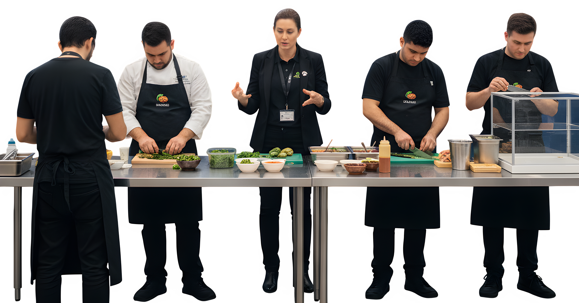 Equipo de trabajo preparando alimentos